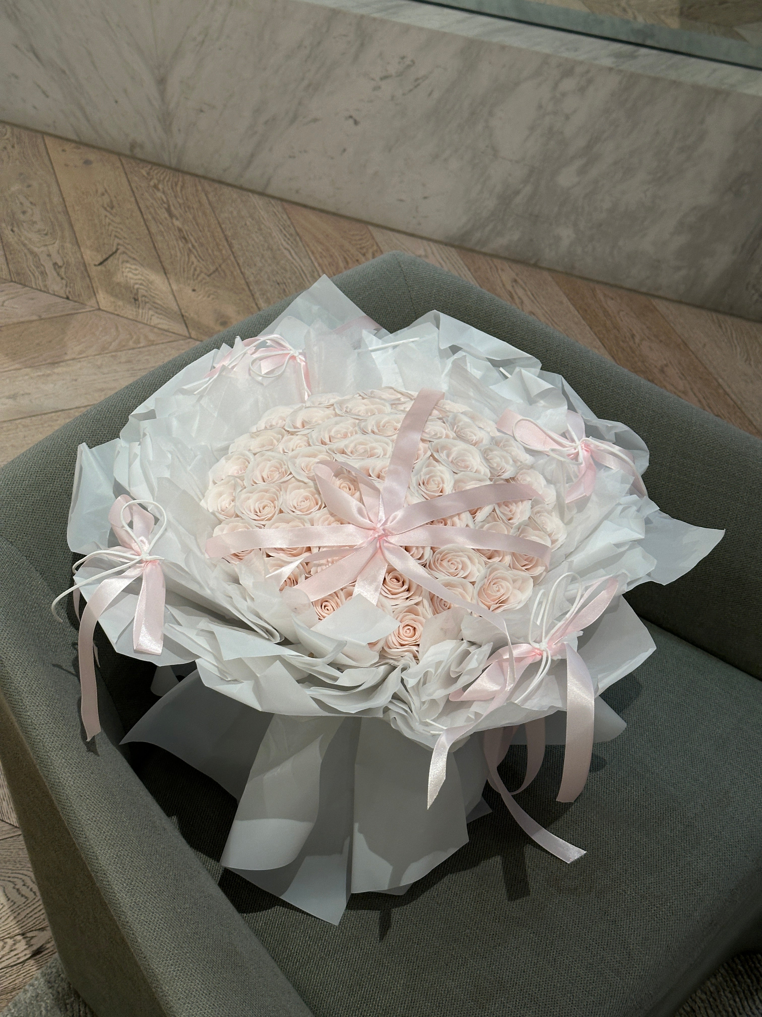 52 Light Blush Garden Rose Bouquet